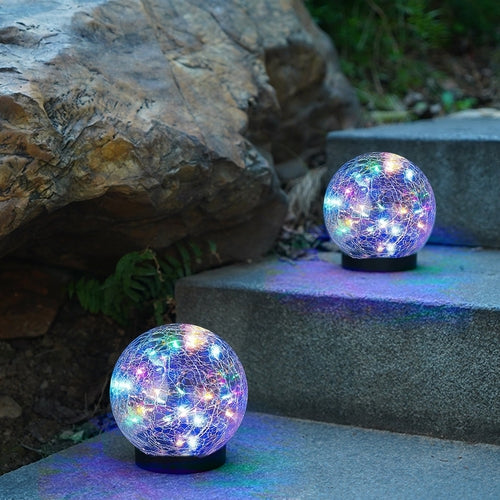 2Pcs Solar Lights Outdoor Garden Decor Cracked Glass Ball Warm Lights